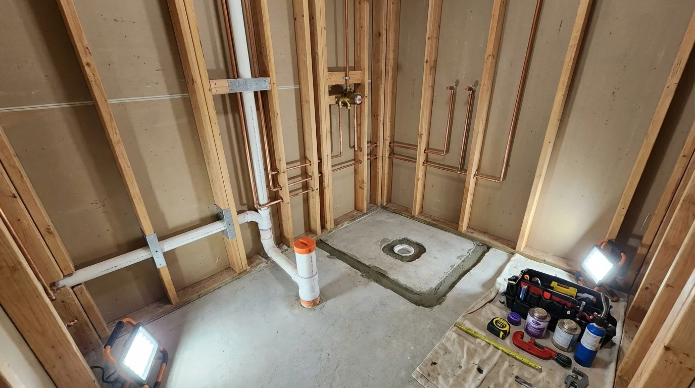 Bathroom rough-in plumbing during remodel by Johns Plumbing LLC in Gladstone