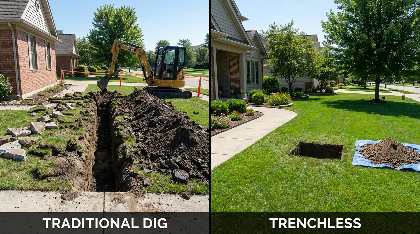 Trenchless sewer repair with minimal yard damage versus traditional excavation in Gladstone, MI
